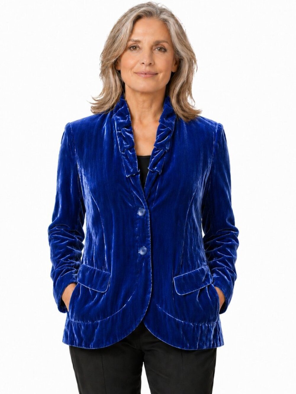 Lafayette 148 New York Blue Velvet Ruffle Blazer Jacket NWT